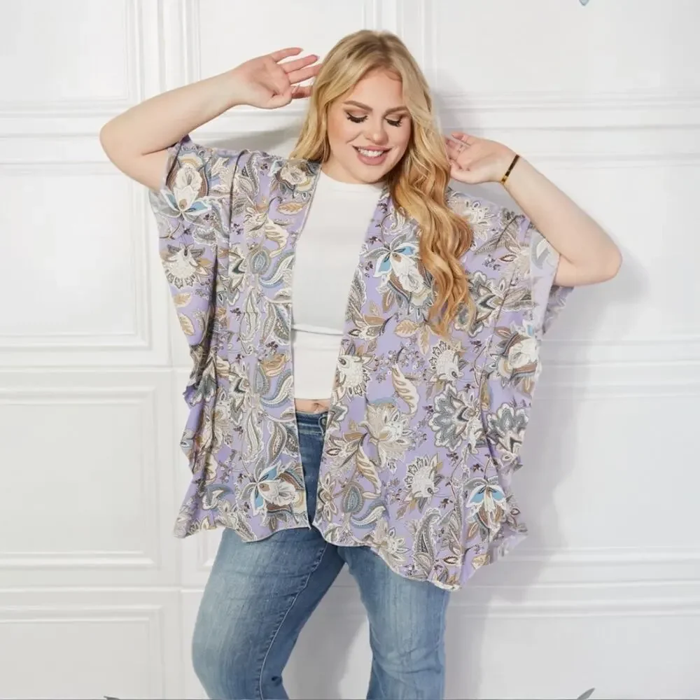 SOLD Boho Floral Kimono Ruffle Beach Coverup Cardigan - Picture 8 of 9